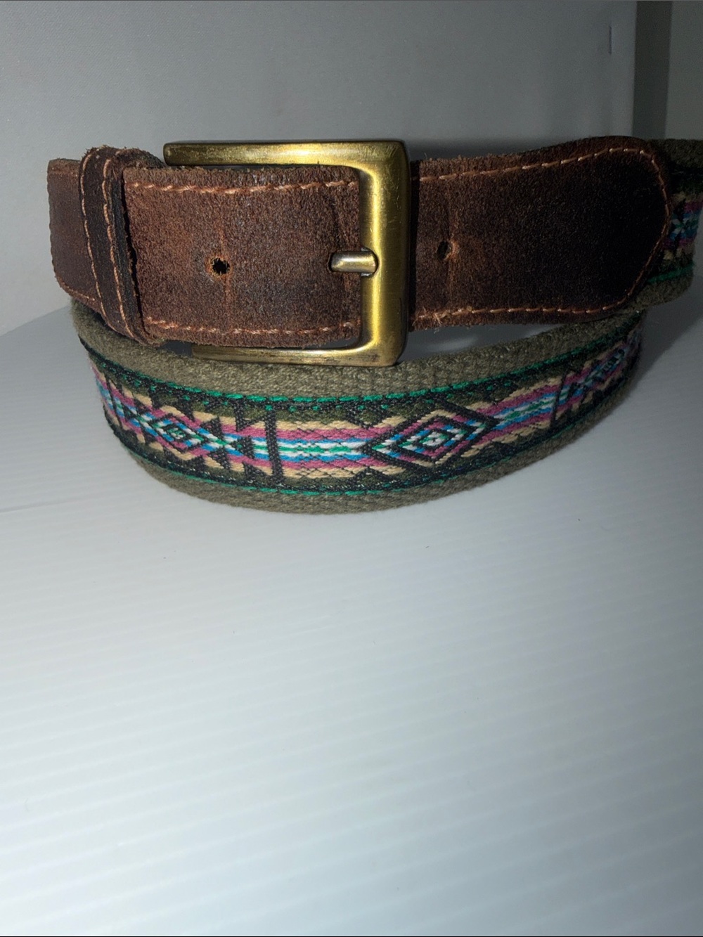 Handcrafted Argentine Woven Olive Green Canvas & Genuine Cowhide Leather Belt